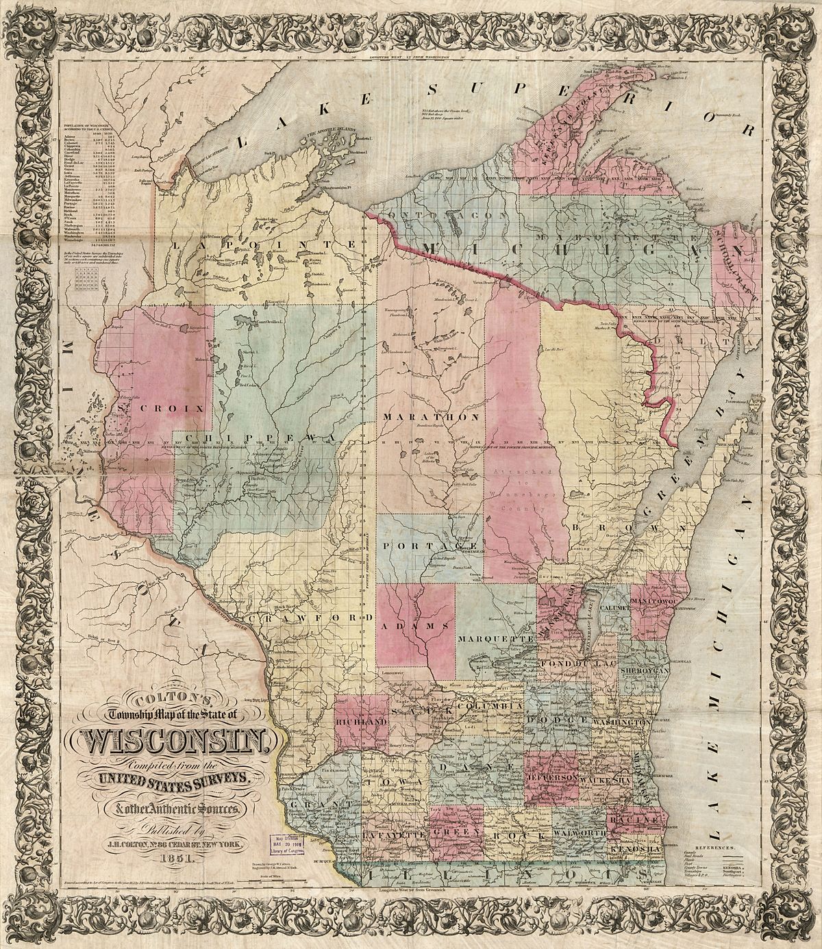 1851 boundaries of Brown County, prior to the separation of Door County in 1851