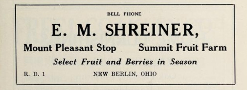 E M Shreiner - Mount Pleasant Stop - Summit Fruit Farm - Select fruit and berries in season - New Berlin Ohio 1915f