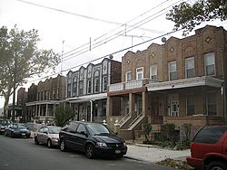 Typical multi-unit semi-detached rowhouses in East New York
