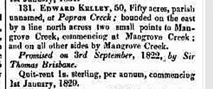 Edward Kelly Popran land grant 1836
