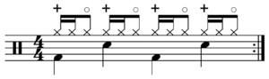 Four-four pattern with open and closed hi-hats