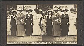 Great suffragette demonstration in London - Mrs Andrew Fisher, Mrs McGowen and Miss Vida Goldstein from Australia (18658878288)