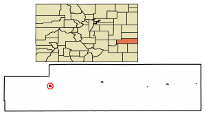 Location of the Town of Haswell in Kiowa County, Colorado.
