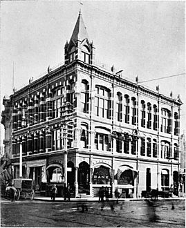Los Angeles National Bank Building, NE corner of 1st and Spring, Los Angeles, 1887-1906