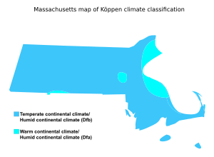 Massachusetts map of Köppen climate classification