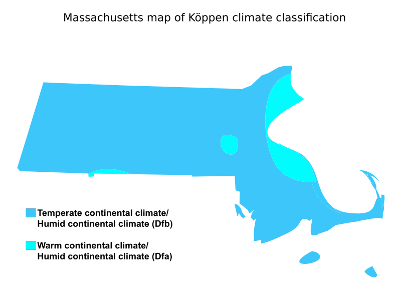 Image Massachusetts map of Köppen climate classification