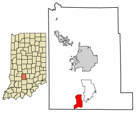 Location of Harrodsburg in Monroe County, Indiana.