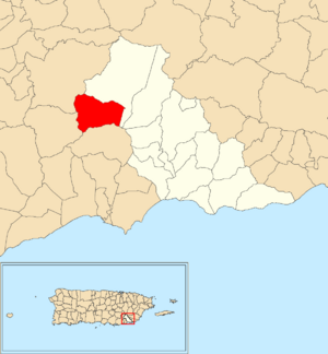 Location of Quebrada Arriba within the municipality of Patillas shown in red
