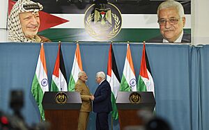 The Prime Minister, Shri Narendra Modi and the President of the State of Palestine, Mr. Mahmoud Abbas, at the joint Press meet, at Ramallah, Palestine on February 10, 2018 (2)