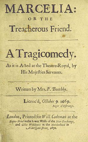Title page of Frances Boothby Marcelia London 1670