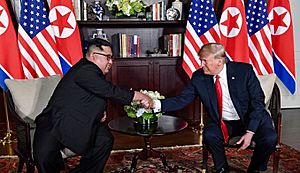 Trump and Kim shaking hands in the summit room