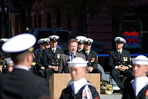 US Navy 071013-N-6512M-021 Sen. Jim Webb of Virginia, a former Secretary of the Navy, delivers remarks during the Navy Day celebration held at the U.S. Navy Memorial
