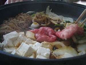 Bowl of sukiyaki closeup