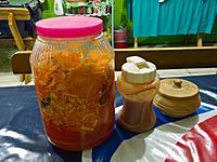 Condiments for Pupusas in El Salvador 2012