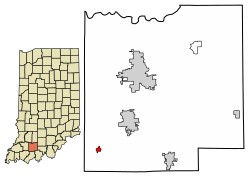 Location of Holland in Dubois County, Indiana.