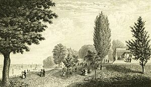 Etching of Hoboken's Elysian Fields, ca. 1834, by artist A. Dick