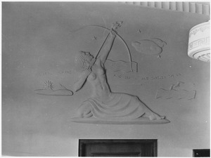 FWA-PBA-Paintings and Sculptures for Public Buildings-bas relief of classical woman archer with words over land and... - NARA - 195800