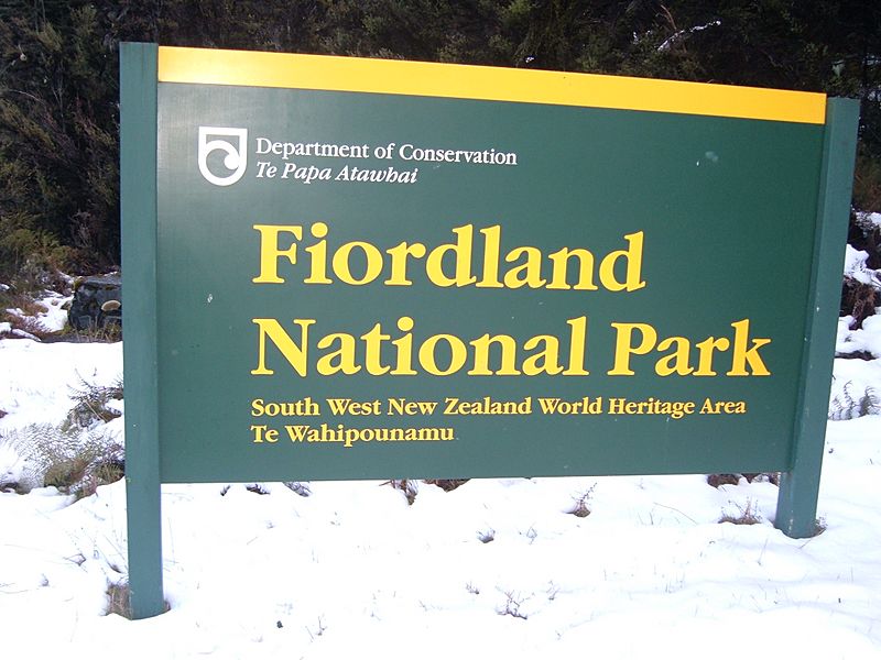 Fjordland National Park sign