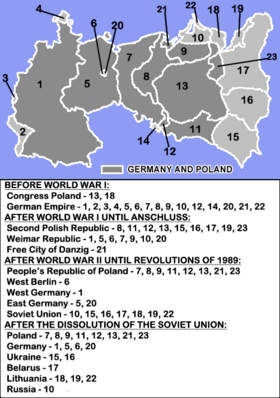 Germany and Poland borders during the 20th century Wlegend