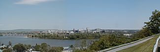 A panorama of Harrisburg, showing the northern end of City Island