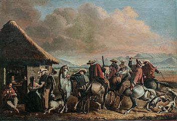 Los cazadores a caballo en la posada 1866 por Celestino Martínez