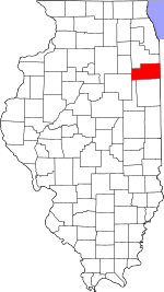 Map of Illinois highlighting Kankakee County