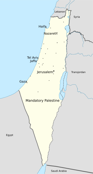Image: Map of Mandatory Palestine in 1946 with major cities (in English)