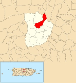 Location of Morovis Norte within the municipality of Morovis shown in red