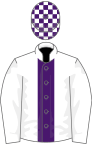 White, purple stripe, check cap