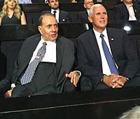 Pences sit with Bob Dole at 2016 RNC (cropped)