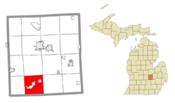 Location within Shiawassee County (red) and the administered village of Morrice (pink)