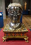Pope Alexander head reliquary, from Abbey Saint-Remacle de Stavelot, Mosan workshop, c. 1145 AD, silver partially gilt, brass, enamel, precious stones - Cinquantenaire Museum - Brussels, Belgium - DSC08823