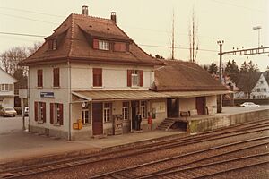 SBB Historic - F 122 00364 002 - Fahrwangen-Meisterschwanden WM Stationsgebaeude mit Gueterschuppen Bahnseite