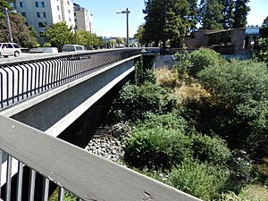 San Lorenzo Creek and bridge downtown Hayward