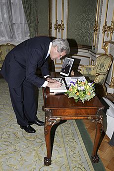 Secretary Kerry Signs Condolence Book for Former British Prime Minister Thatcher