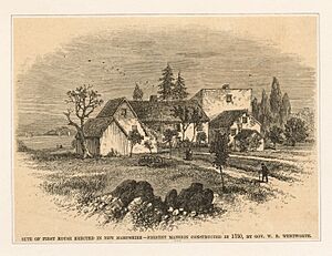 Site of first house in New Hampshire, present mansion constructed in 1750, by Gov. W. B. Wentworth (NYPL Hades-247509-423903)