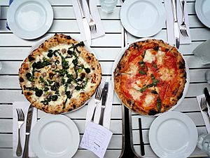 Spicy pugliese and margherita pizzas - NYC Pizza Expedition 2009