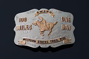 Tevis buckle awarded to Carol Eiselt, Chico, for her successful completion of the 100-mile endurance ride in 1986