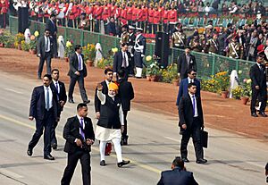 The Prime Minister, Shri Narendra Modi, at Rajpath, on the occasion of the 69th Republic Day Parade 2018, in New Delhi on January 26, 2018