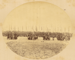 Troops Carrying Flags in Military Formation, Preceded by Four Cannons. Gansu Province, China, 1875 WDL1912