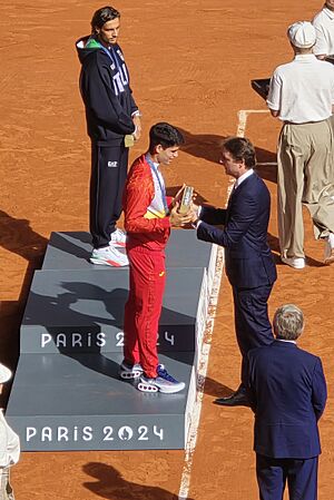 2024 Summer Olympics men's singles tennis tournament's podium, 2024-08-04 (59) (cropped)