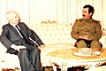 Baath Party founder Michel Aflaq with Iraqi President Saddam Hussein in 1988