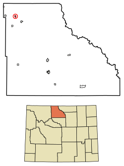 Location of Cowley in Big Horn County, Wyoming.