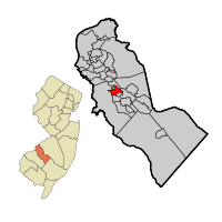 Stratford highlighted in Camden County. Inset: Location of Camden County highlighted in the State of New Jersey.