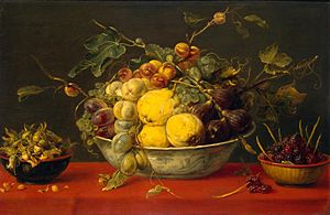 Frans Snyders - Fruit in a Bowl on a Red Cloth