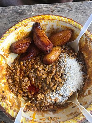 Gari,Beans and riped plantain