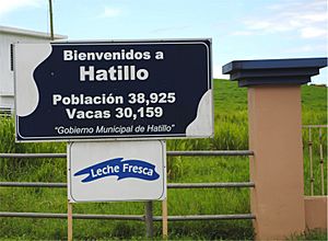 Hatillo, Puerto Rico human and cow population in 2010 sign