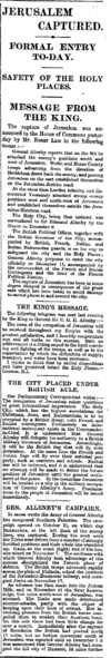Jerusalem Captured, The Times, Tuesday, Dec 11, 1917