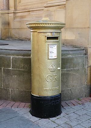 Jessica Ennis' Golden Post Box, Barker's Pool, Sheffield - geograph.org.uk - 3074530