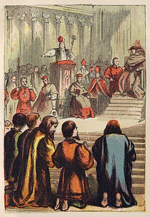 Joseph Martin Kronheim - Foxe's Book of Martyrs Plate IV - Barnes and his Fellow-Prisoners Seeking Forgiveness